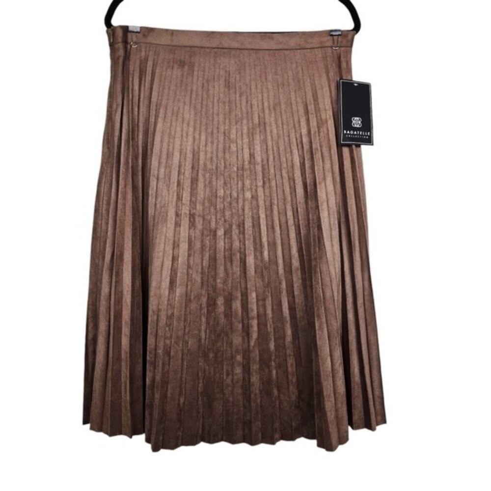 Bagatelle Womens Pleated Brown Faux Suede Midi Skirt Size XL NWT